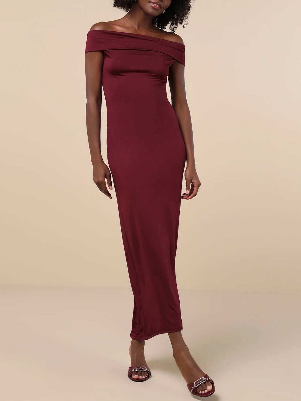 One-Shoulder Burgundy Maxi Dress - Elegant Evening Style